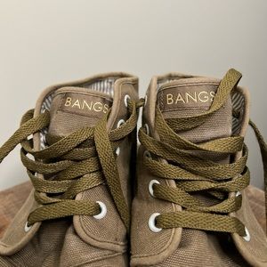 BANGS Canvas High Top Olive Green Sneakers Shoes Unisex Men 6.5 Women 7